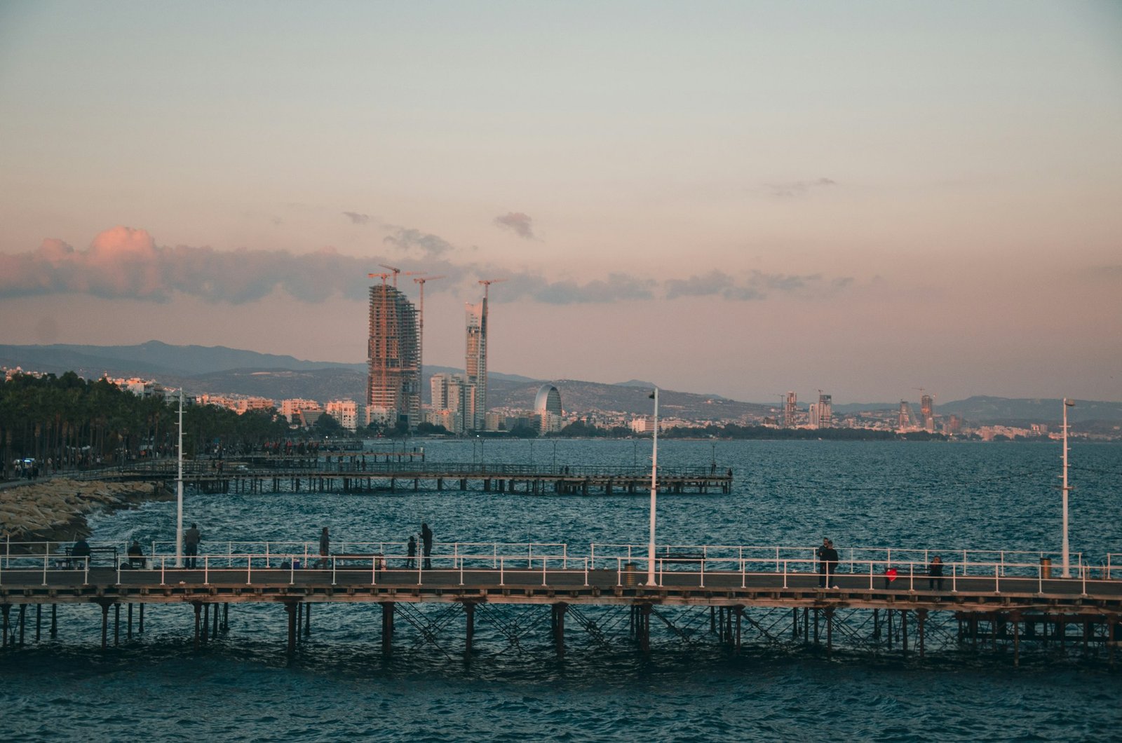 Limassol seafront and pier at sunset